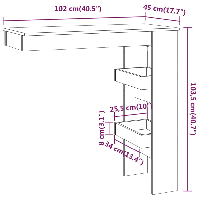 vidaXL füstös tölgy színű fatermék fali bárasztal 102 x 45 x 103,5 cm