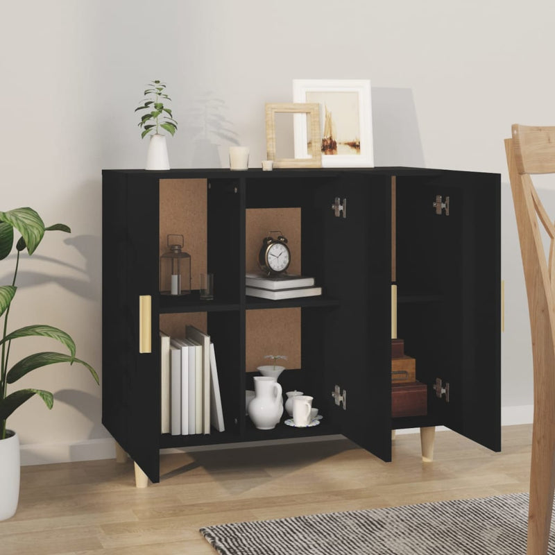 vidaXL fekete szerelt fa tálalószekrény 90 x 34 x 80 cm