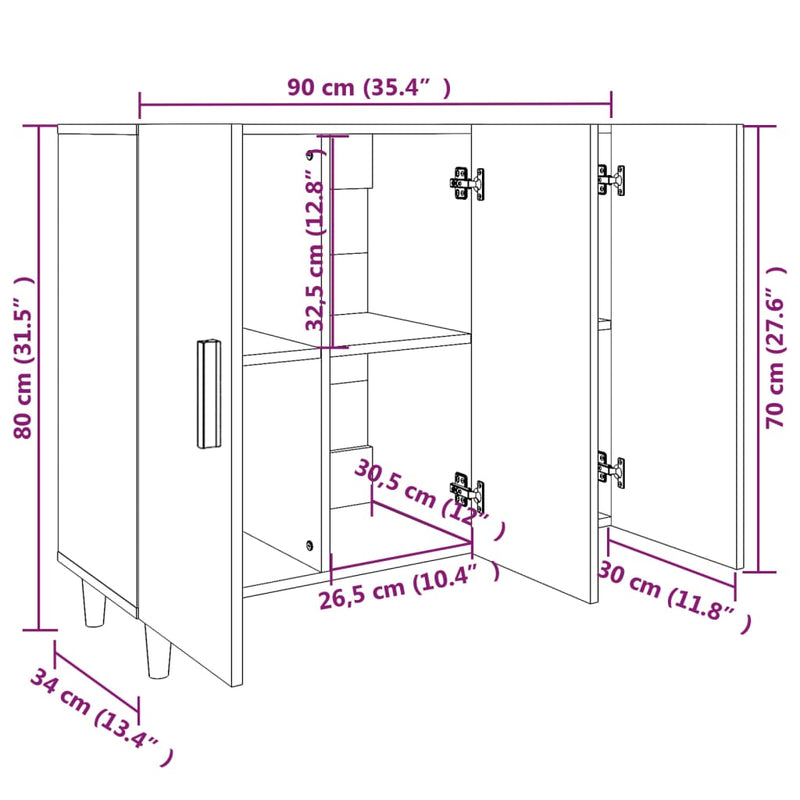 vidaXL betonszürke szerelt fa tálalószekrény 90 x 34 x 80 cm