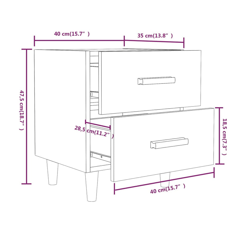 vidaXL 2 db barna tölgy színű éjjeliszekrény 40 x 35 x 47,5 cm