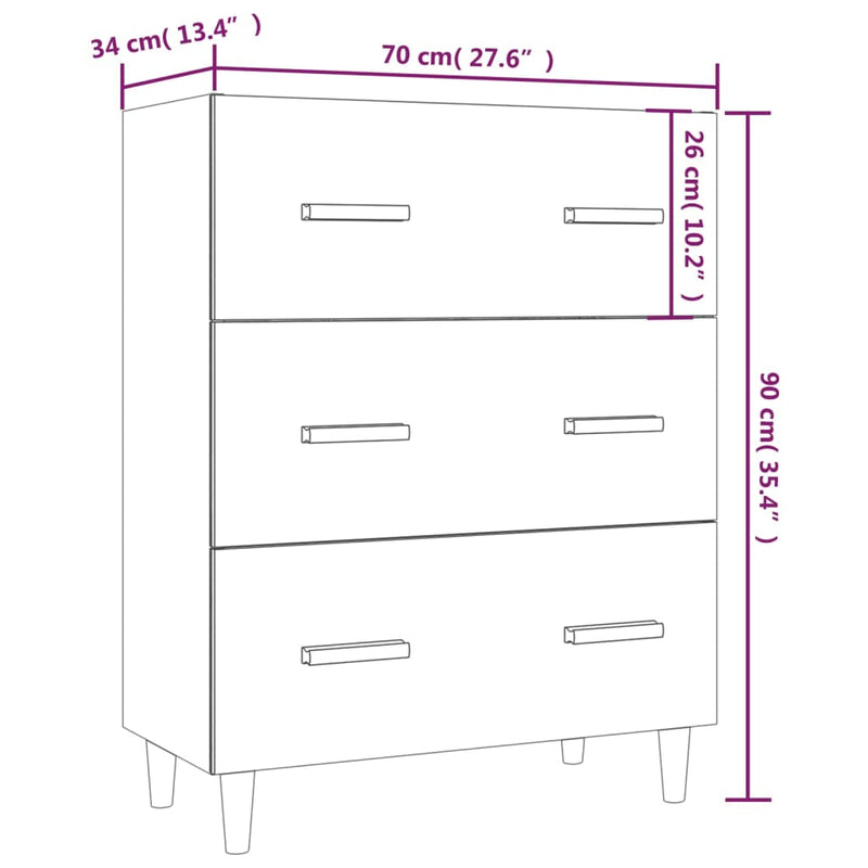 vidaXL füstös tölgyszínű szerelt fa tálalószekrény 70 x 34 x 90 cm