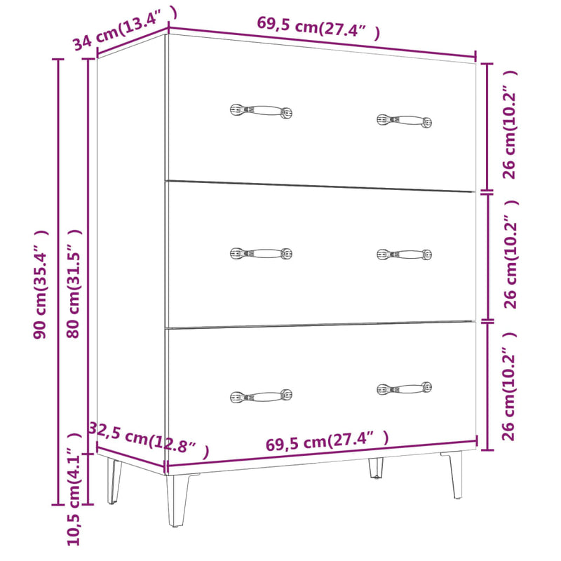 vidaXL barna tölgy színű szerelt fa tálalószekrény 69,5 x 34 x 90 cm