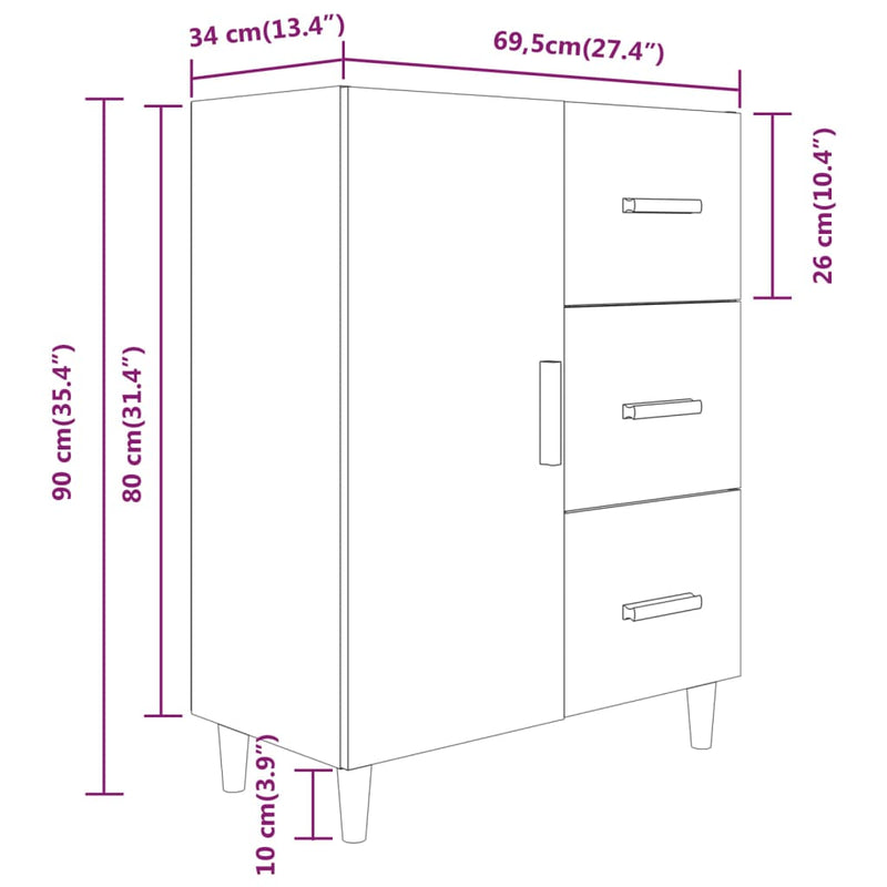 vidaXL füstös tölgy színű szerelt fa tálalószekrény 69,5 x 34 x 90 cm