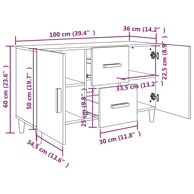 vidaXL füstös tölgy színű szerelt fa tálalószekrény 100 x 36 x 90 cm