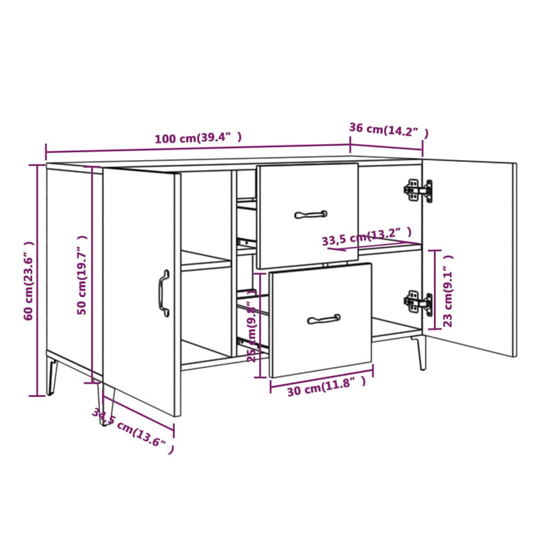 vidaXL füstös tölgy színű szerelt fa tálalószekrény 100 x 36 x 90 cm