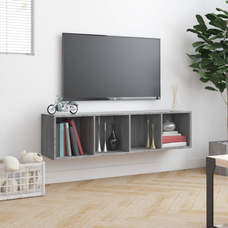 vidaXL szürke sonoma színű szerelt fa könyv-/TV-szekrény 143x30x36 cm