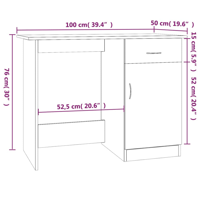 vidaXL szürke sonoma színű szerelt fa íróasztal 100 x 50 x 76 cm