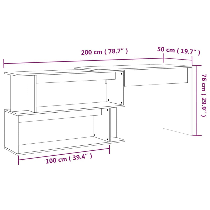 vidaXL barna tölgyszínű szerelt fa sarokasztal 200 x 50 x 76 cm