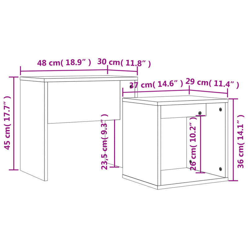 vidaXL 2 db rakásolható füstös tölgy színű szerelt fa dohányzóasztal