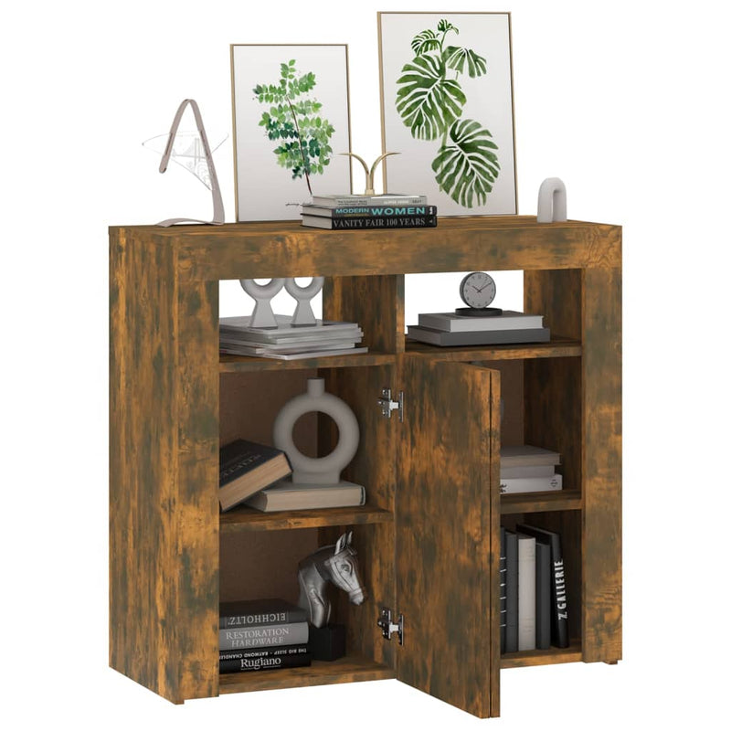 vidaXL füstös tölgy színű tálalószekrény LED-ekkel 80 x 35 x 75 cm