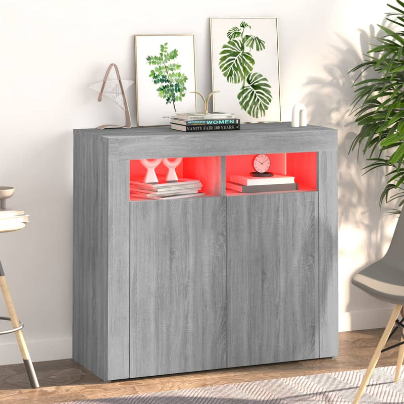 vidaXL szürke sonoma tálalószekrény LED-világítással 80 x 35 x 75 cm