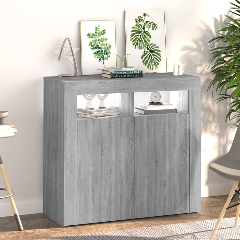 vidaXL szürke sonoma tálalószekrény LED-világítással 80 x 35 x 75 cm
