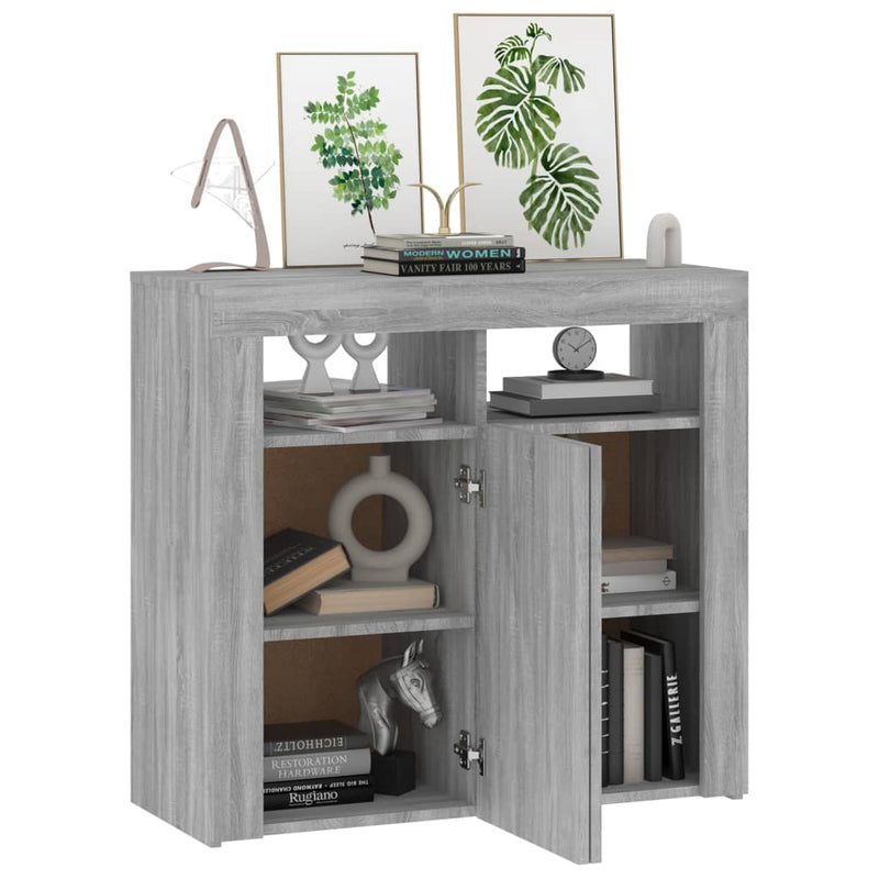 vidaXL szürke sonoma tálalószekrény LED-világítással 80 x 35 x 75 cm