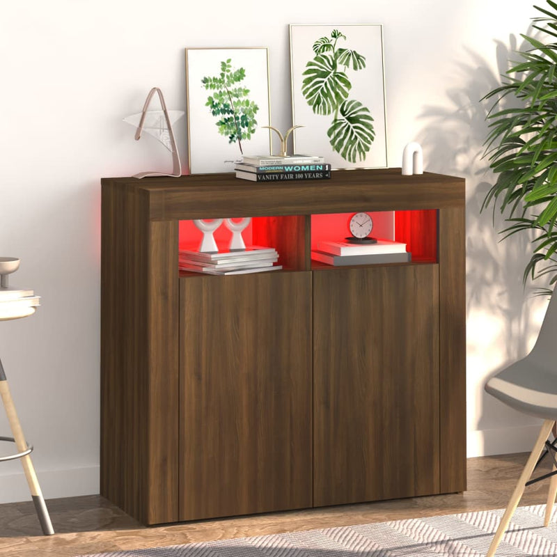 vidaXL barna tölgyszínű tálalószekrény LED-ekkel 80 x 35 x 75 cm