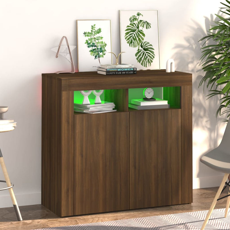 vidaXL barna tölgyszínű tálalószekrény LED-ekkel 80 x 35 x 75 cm