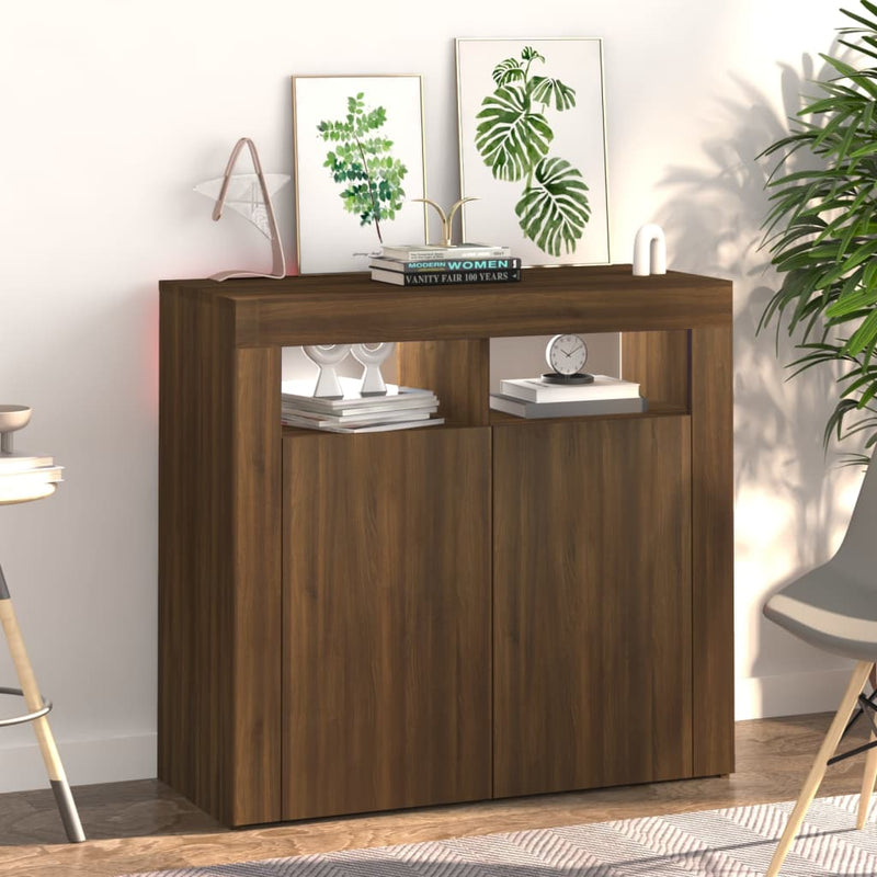 vidaXL barna tölgyszínű tálalószekrény LED-ekkel 80 x 35 x 75 cm