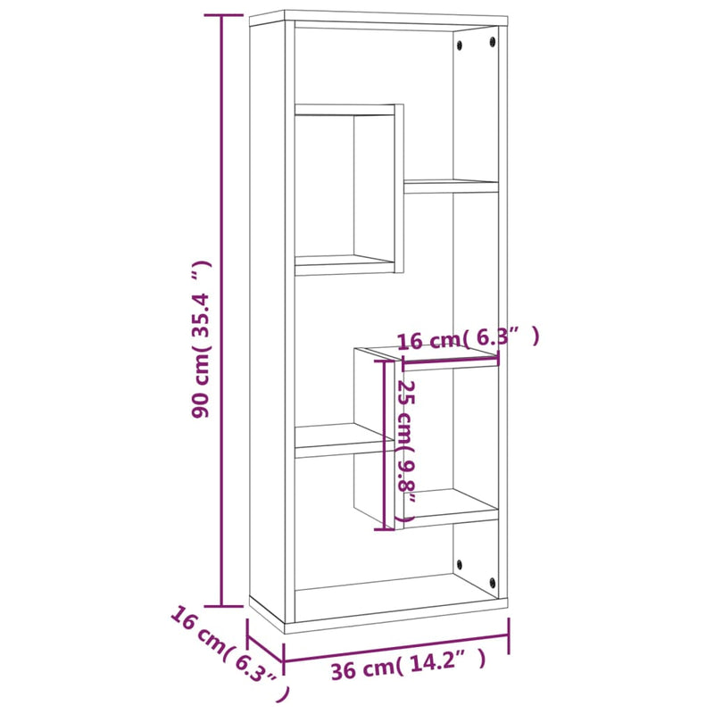 vidaXL szürke sonoma színű szerelt fa fali polc 36 x 16 x 90 cm