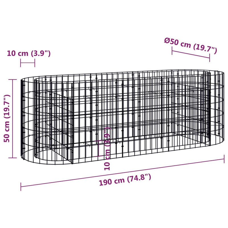 vidaXL horganyzott vas gabion magaságyás 190 x 50 x 50 cm