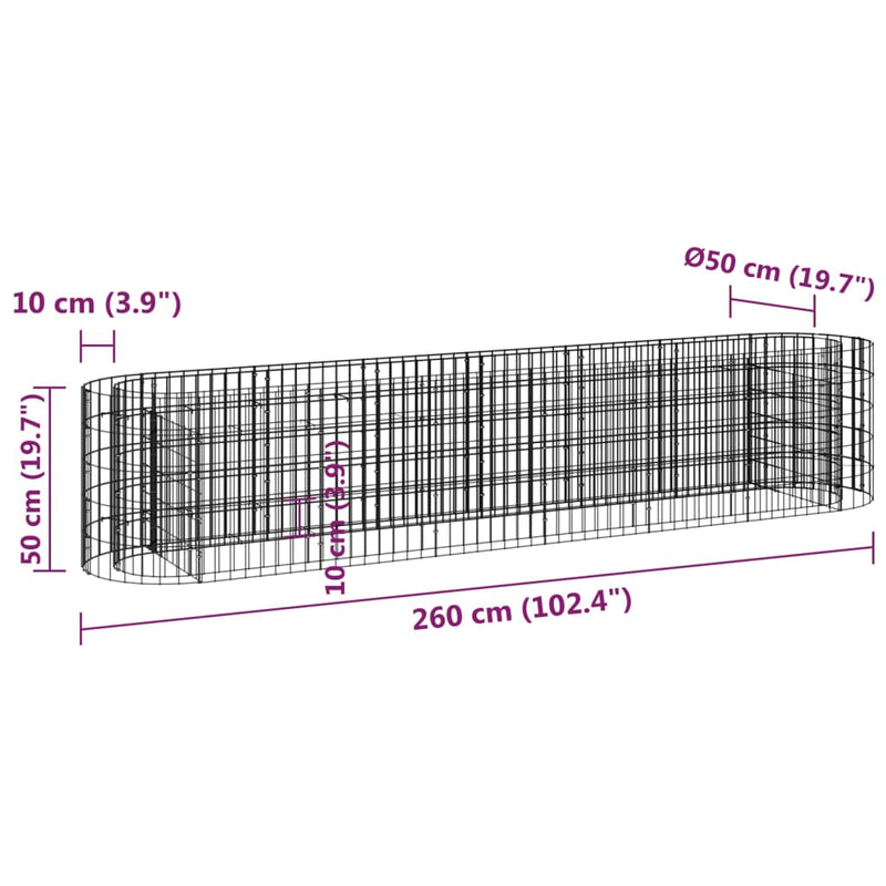 vidaXL horganyzott vas gabion magaságyás 260 x 50 x 50 cm