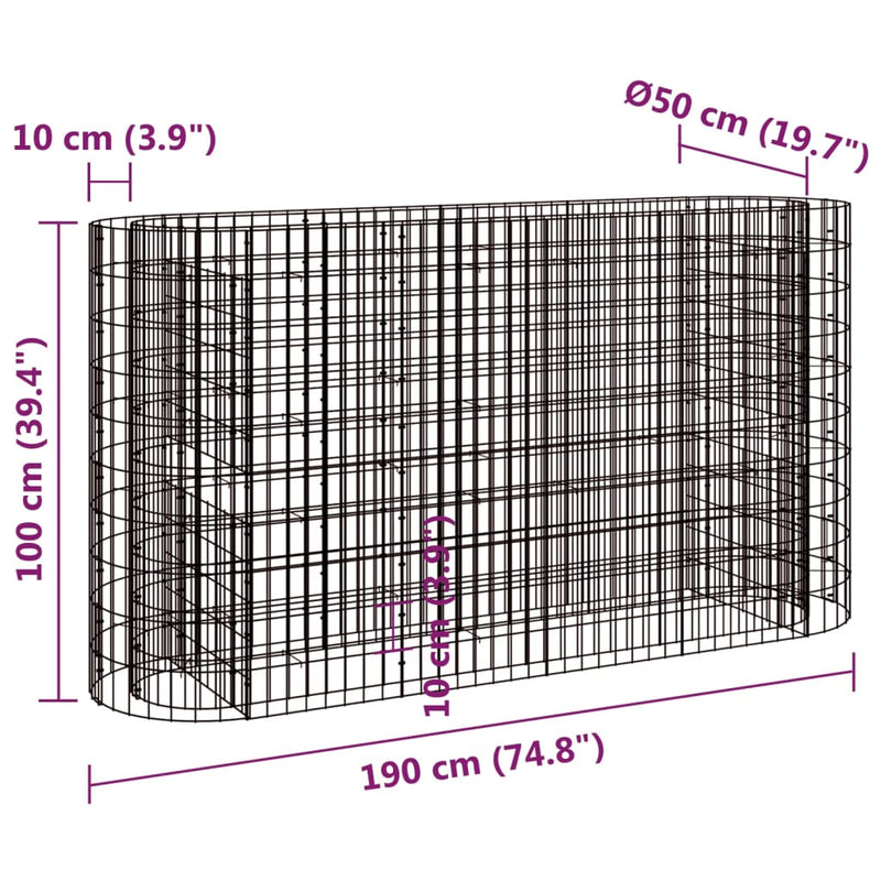 vidaXL horganyzott vas gabion magaságyás 190x50x100 cm