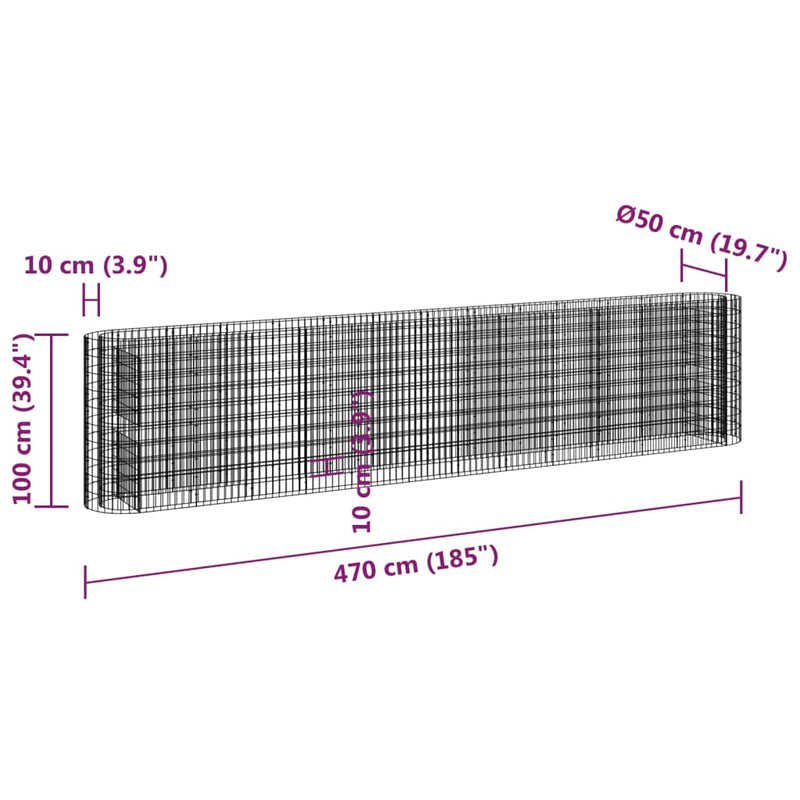 vidaXL horganyzott vas gabion magaságyás 470x50x100 cm