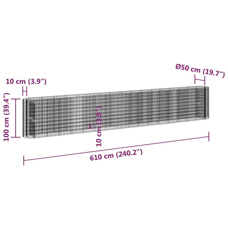 vidaXL horganyzott vas gabion magaságyás 610x50x100 cm