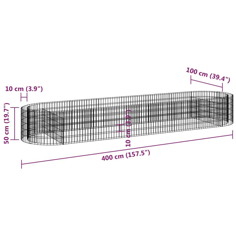 vidaXL horganyzott vas gabion magaságyás 400x100x50 cm
