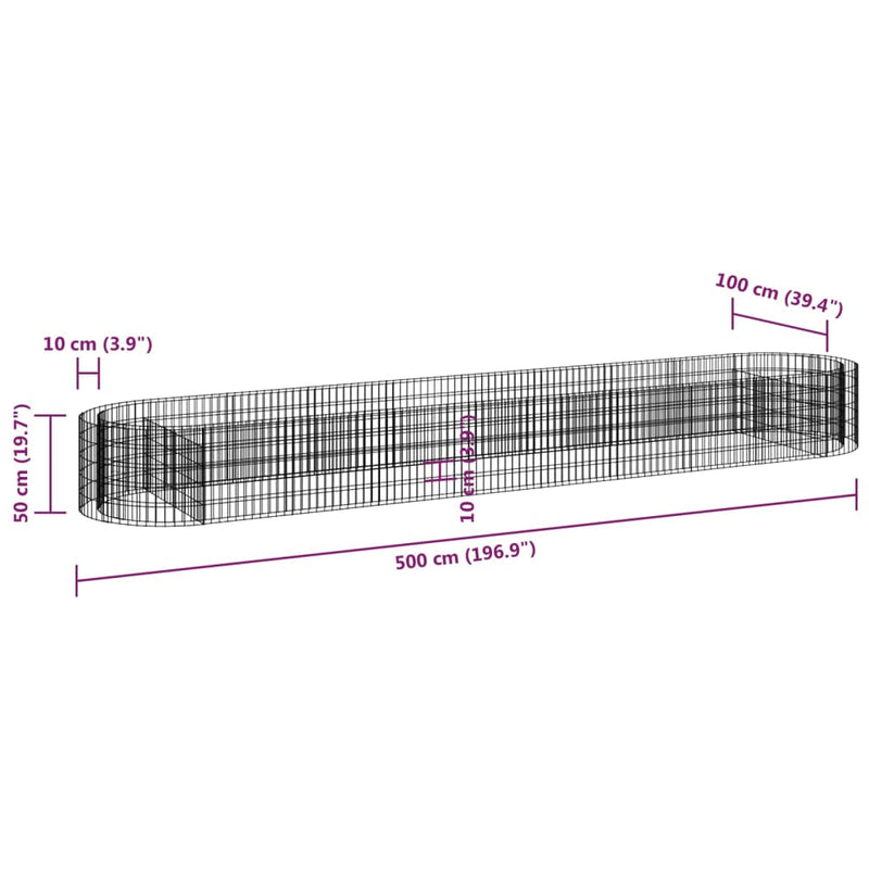 vidaXL horganyzott vas gabion magaságyás 500x100x50 cm