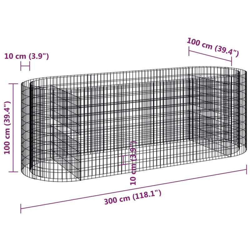 vidaXL horganyzott vas gabion magaságyás 300x100x100 cm