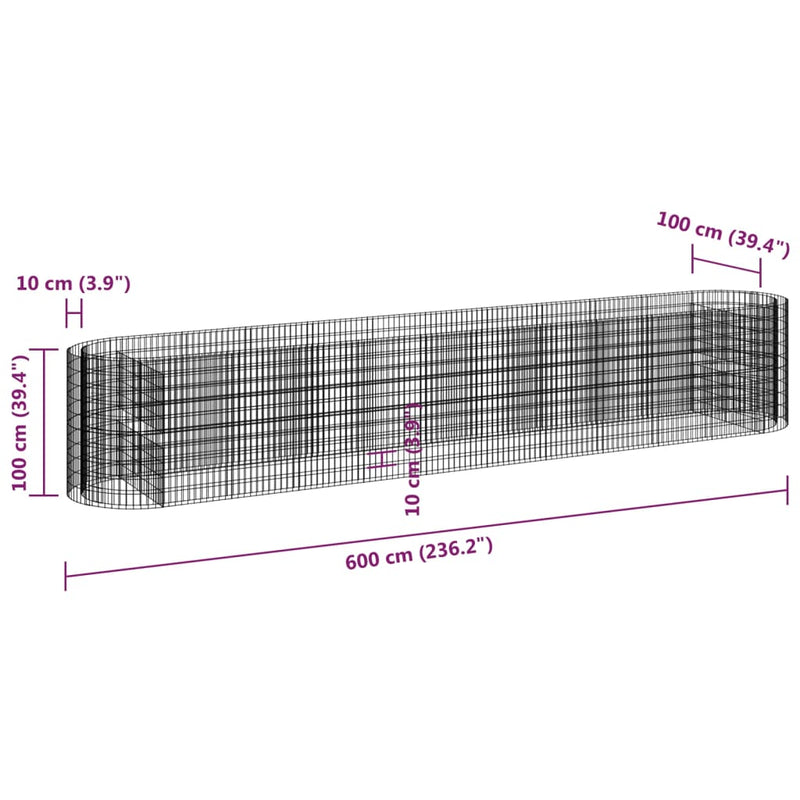 vidaXL horganyzott vas gabion magaságyás 600x100x100 cm