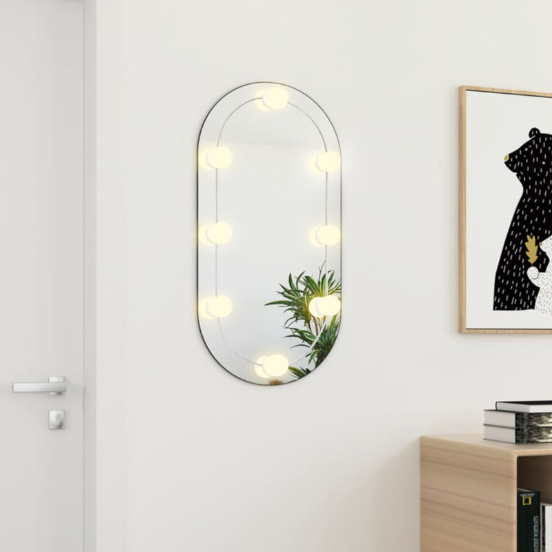 vidaXL ovális üvegtükör LED-lámpákkal 80 x 40 cm