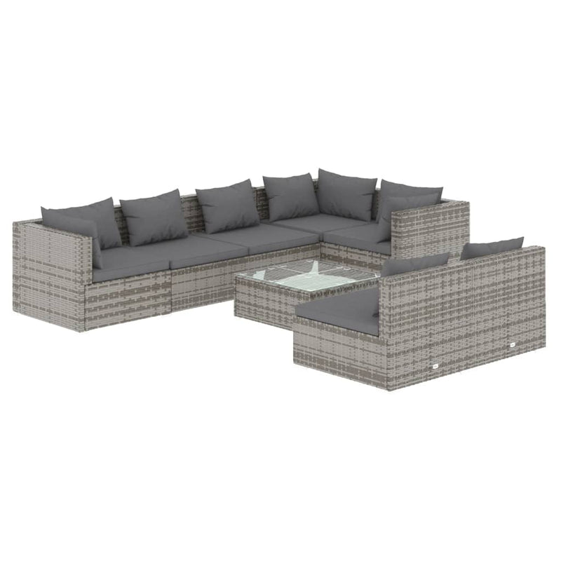 vidaXL 8 részes szürke polyrattan kerti ülőgarnitúra párnákkal