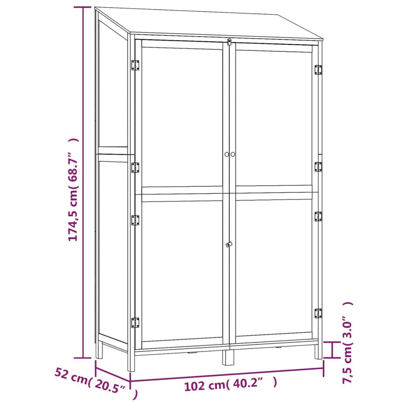 vidaXL tömör fenyőfa kerti fészer 102x52x174,5 cm