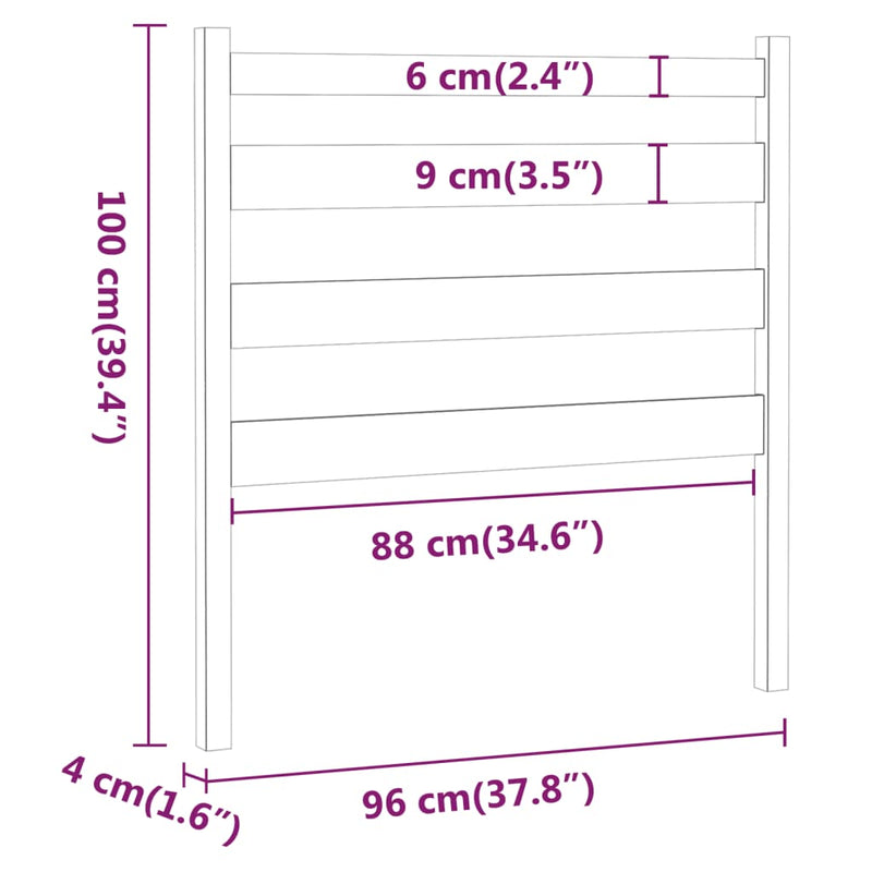vidaXL fekete tömör fenyőfa ágyfejtámla 96 x 4 x 100 cm