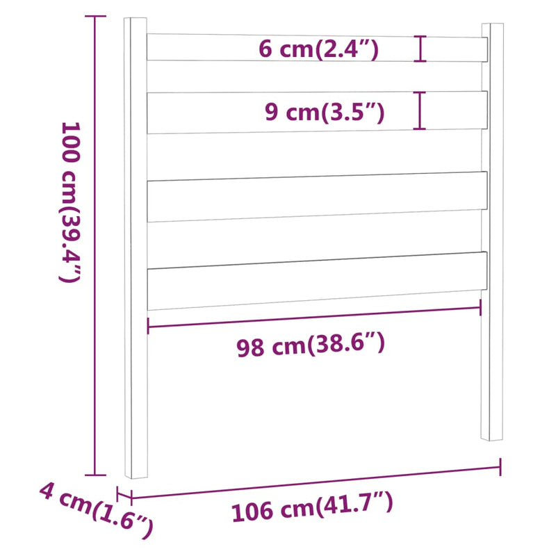 vidaXL tömör fenyőfa ágyfejtámla 106 x 4 x 100 cm
