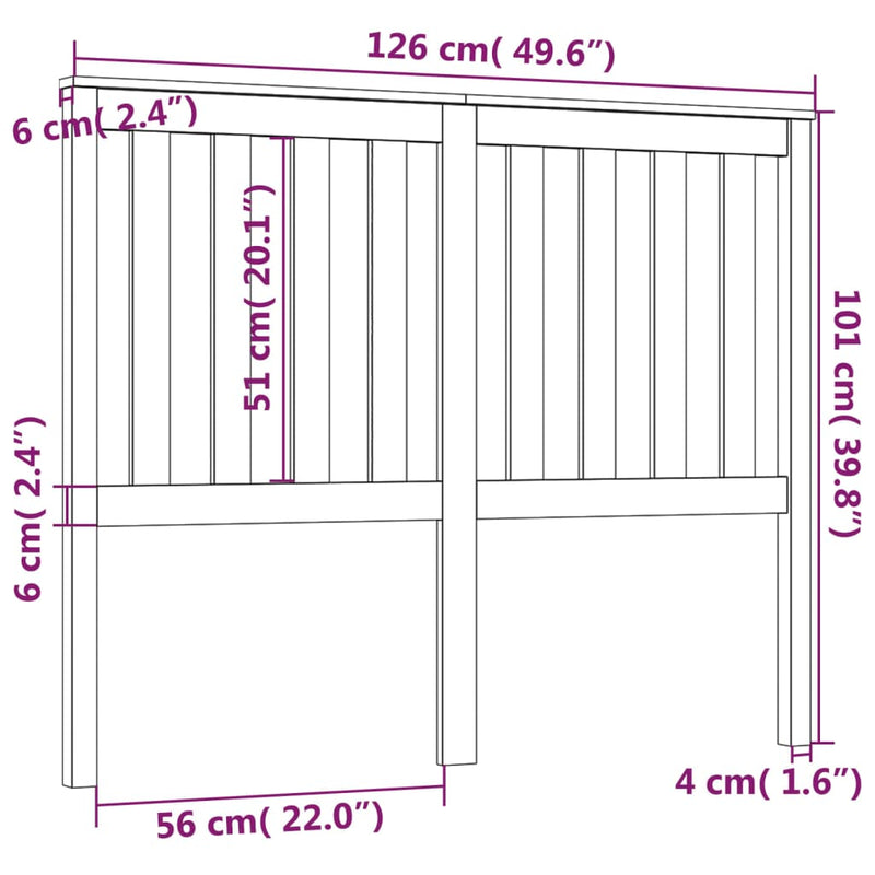 vidaXL fekete tömör fenyőfa ágyfejtámla 126 x 6 x 101 cm
