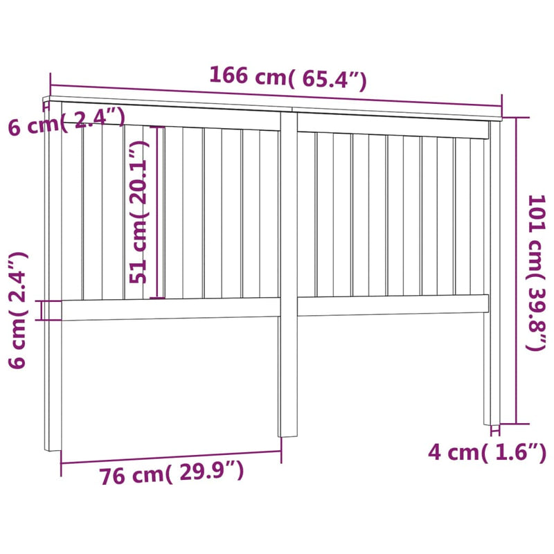 vidaXL fekete tömör fenyőfa ágyfejtámla 166 x 6 x 101 cm