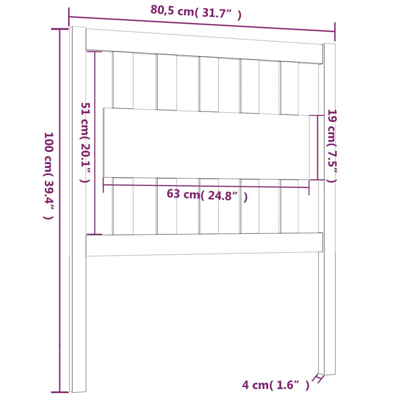 vidaXL szürke tömör fenyőfa ágyfejtámla 80,5 x 4 x 100 cm