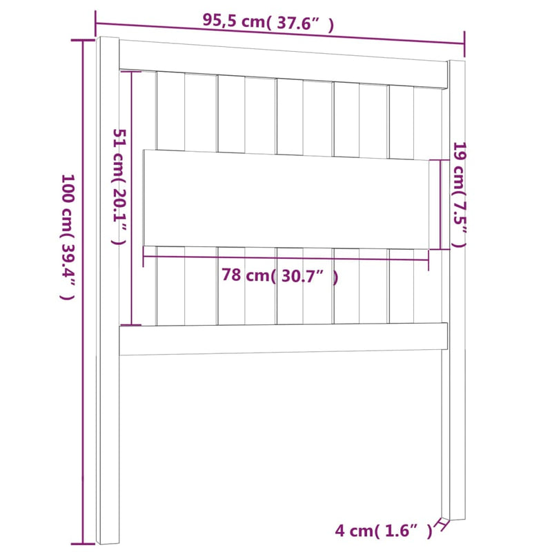 vidaXL szürke tömör fenyőfa ágyfejtámla 95,5 x 4 x 100 cm