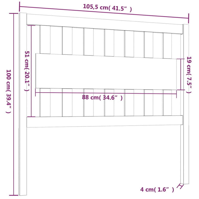 vidaXL szürke tömör fenyőfa ágyfejtámla 105,5x4x100 cm