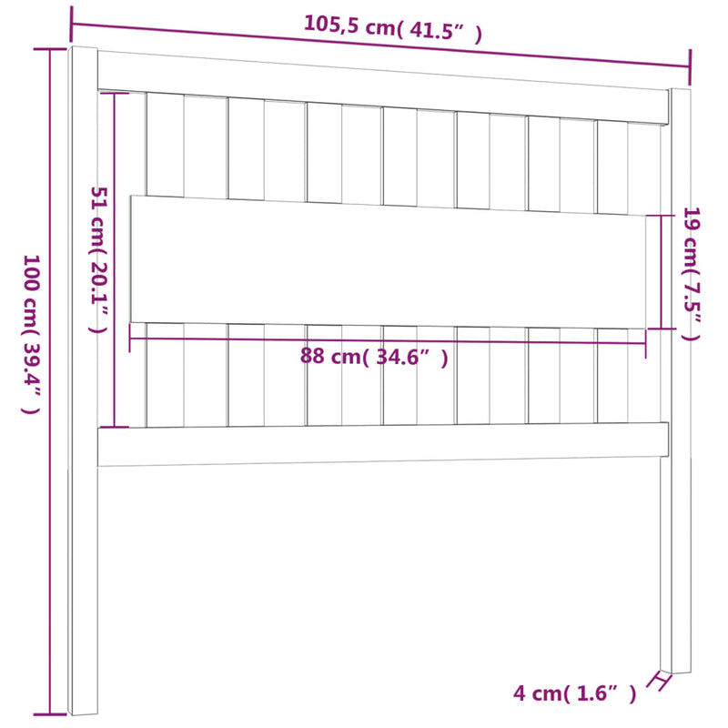 vidaXL mézbarna tömör fenyőfa ágyfejtámla 105,5x4x100 cm