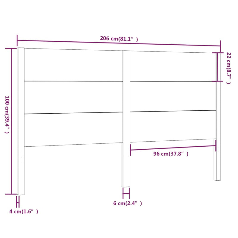 vidaXL fehér tömör fenyőfa fejtámla 206 x 4 x 100 cm