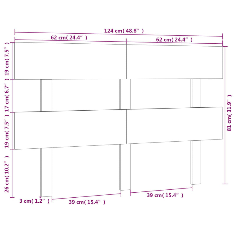 vidaXL tömör fenyőfa ágyfejtámla 124x3x81 cm