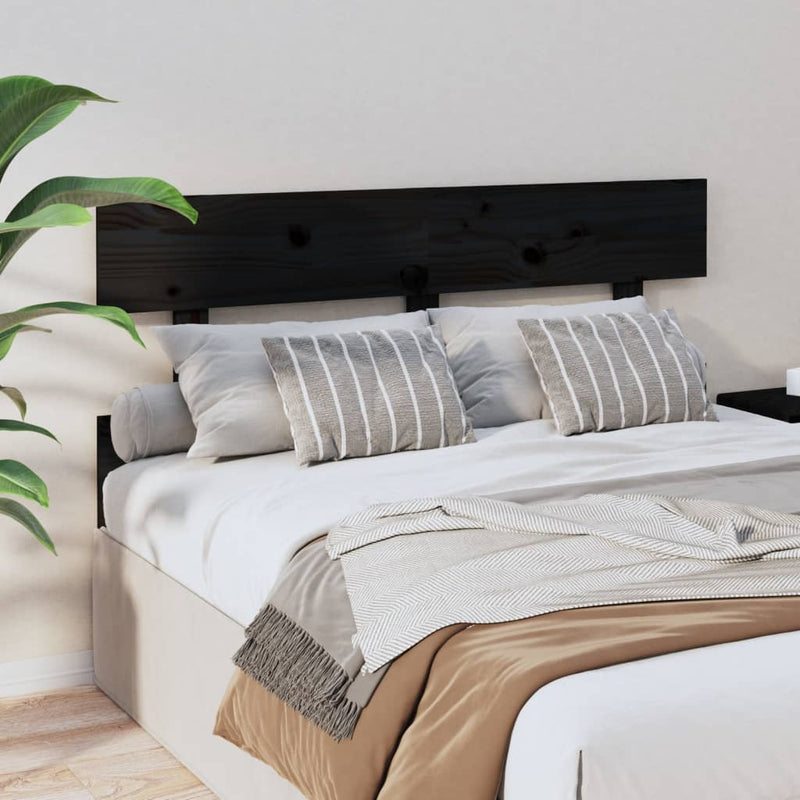 vidaXL fekete tömör fenyőfa ágyfejtámla 124x3x81 cm