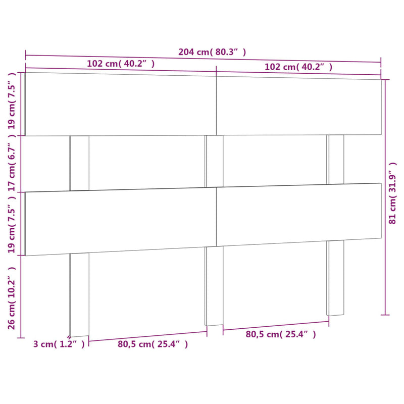 vidaXL fekete tömör fenyőfa ágyfejtámla 204x3x81 cm