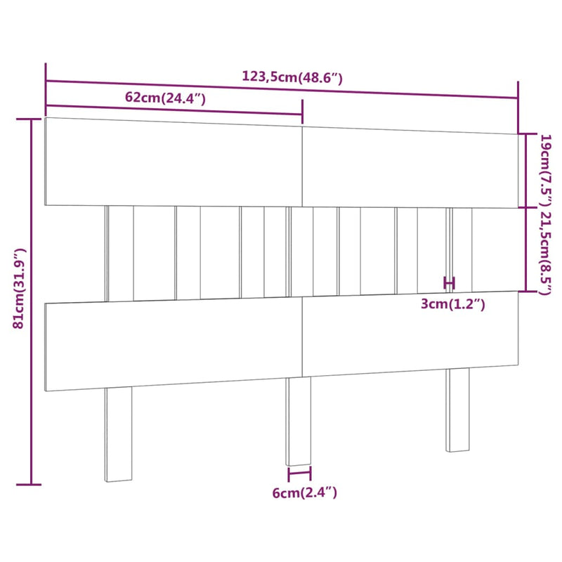 vidaXL mézbarna tömör fenyőfa ágyfejtámla 123,5x3x81 cm
