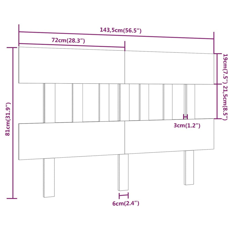 vidaXL fekete tömör fenyőfa ágyfejtámla 143,5x3x81 cm