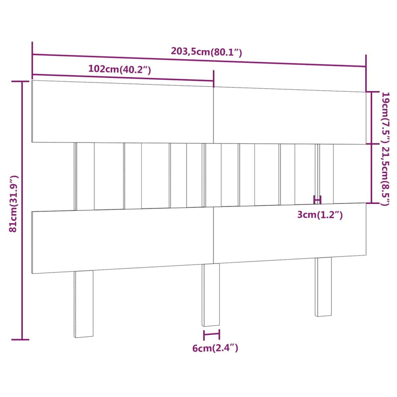 vidaXL fekete tömör fenyőfa ágyfejtámla 203,5x3x81 cm