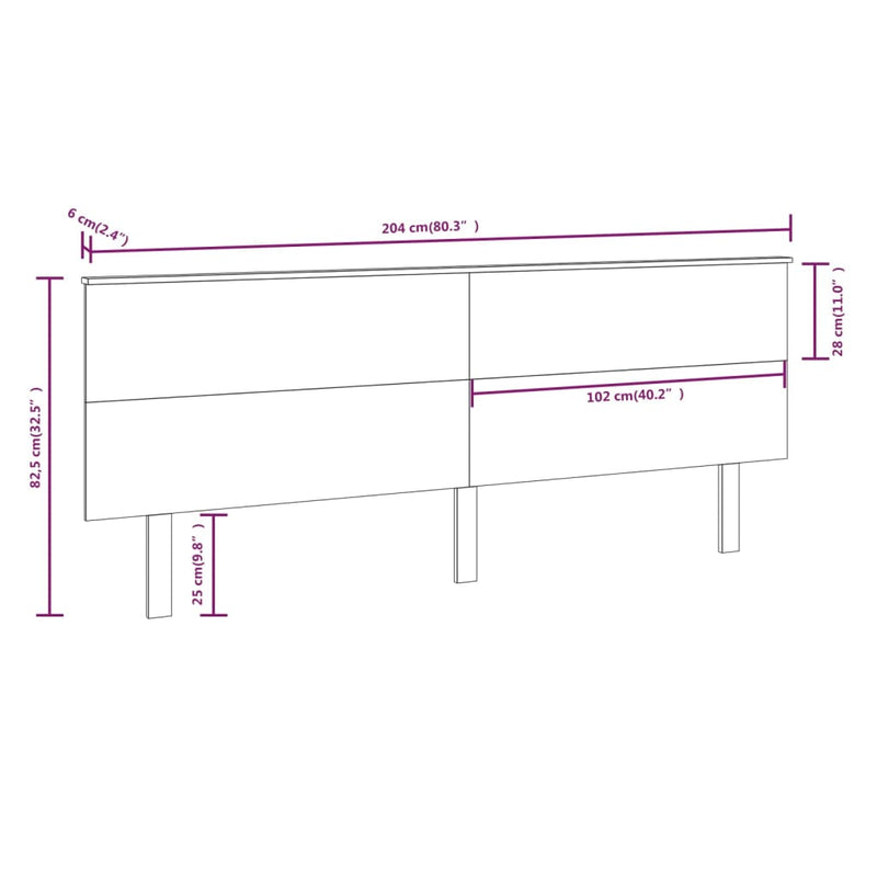 vidaXL fekete tömör fenyőfa ágyfejtámla 204x6x82,5 cm