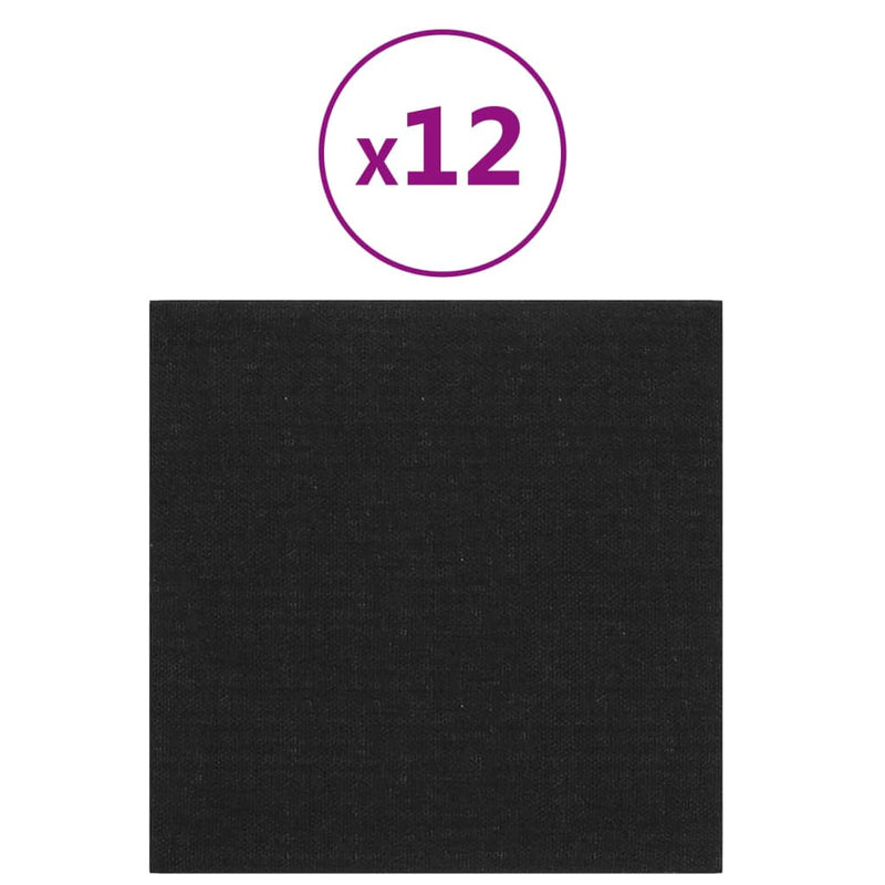 vidaXL 12 db fekete szövet fali panel 30 x 30 cm 1,08 m²